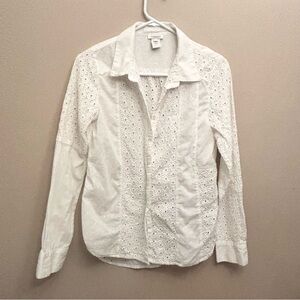 Sundance White Embroidered Eyelet Long Sleeve Button Up Size Small